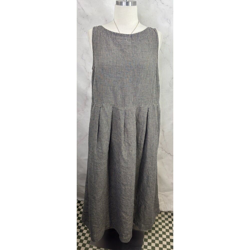 Toast Brand UK Linen Gingham Shift Maxi Dress Sleeveless Lagenlook Minimalist M